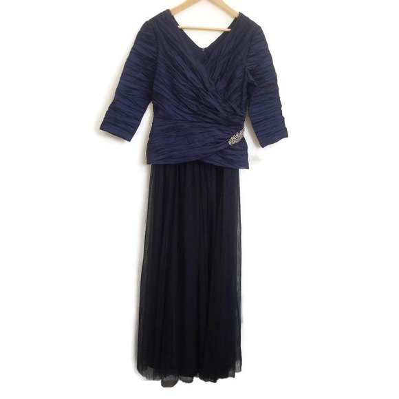 Alex Evenings Crinkle Taffeta Mock Dress Gown Navy Midnight NWOT Size 10 - Picture 1 of 8